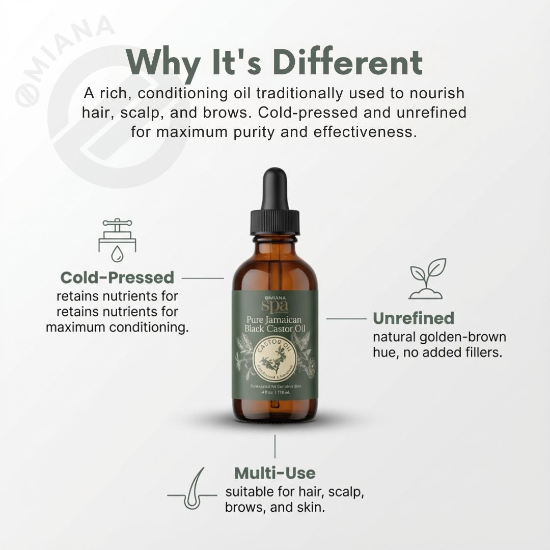 Omiana Natural Cosmetics Oil Pure Jamaican Black Castor Oil – Cold-Pressed, Unrefined Moisture Oil for Hair, Scalp & Skin